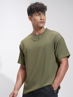 HIGHLANDER Self Design Men Round Neck Green T-Shirt