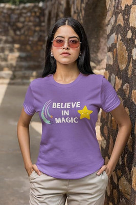 Clori Graphic Print Women Round Neck Purple T-Shirt