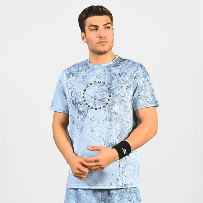Skechers Abstract Men Round Neck Blue T-Shirt