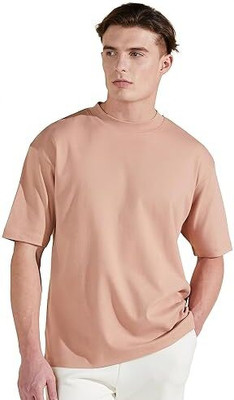 Sample Solid Men Round Neck Beige T-Shirt