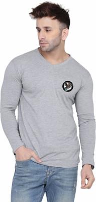 Blisstone Graphic Print Men V Neck Silver T-Shirt