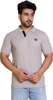 E-MAX Solid Men Polo Neck Grey T-Shirt