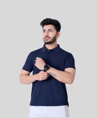 KASHIRA Solid Men Polo Neck Reversible Navy Blue T-Shirt