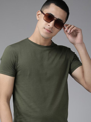 RULEDBYSUN Solid Men Round Neck Green T-Shirt