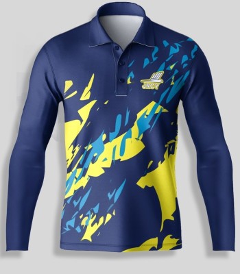 JRCY Printed Men Polo Neck Dark Blue, Light Blue, Yellow T-Shirt