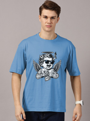 Leon Printed Men Round Neck Blue T-Shirt