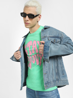 JACK & JONES Typography Men Round Neck Green T-Shirt