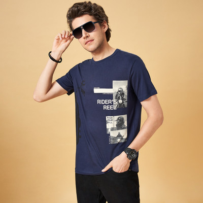 SF Jeans by Pantaloons Printed Men Round Neck Blue T-Shirt