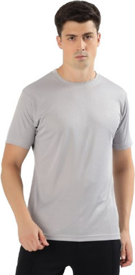 SYS TEXTILE Solid Men Round Neck Grey T-Shirt