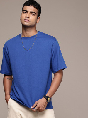 R.Code by The Roadster Life Co. Typography Men Round Neck Blue T-Shirt