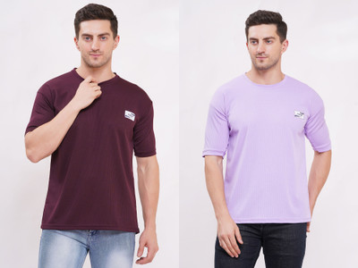 Pavis Printed Men Round Neck Maroon, Purple T-Shirt