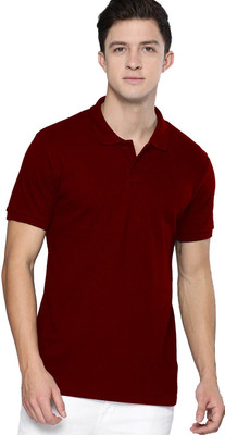 BRATMA Solid Men Polo Neck Maroon T-Shirt
