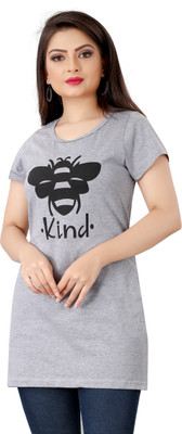 Ellogory Printed, Typography Women Round Neck Grey T-Shirt