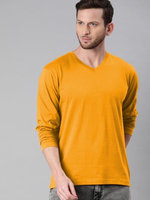 Nilan Tees Wear Solid Men V Neck Yellow T-Shirt