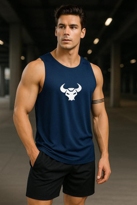 dashzone Printed Men Round Neck Blue T-Shirt