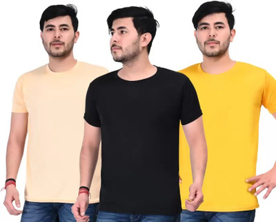 salu Solid Men Round Neck Reversible Yellow T-Shirt