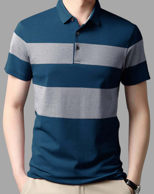 TAZO Printed Men Polo Neck Blue T-Shirt