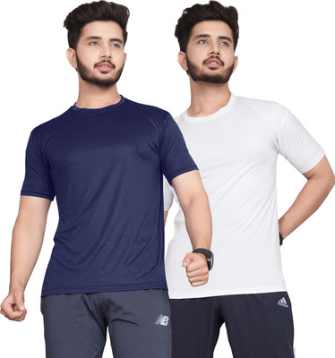 Hookstep Solid Men Round Neck Multicolor T-Shirt