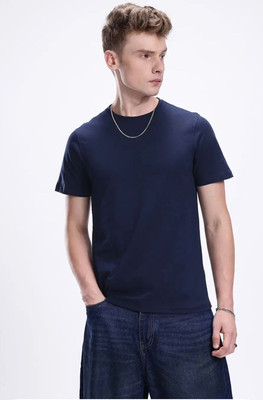 Soulwoven Fashion Solid Men Round Neck Blue T-Shirt
