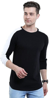 Texman Solid Men Round Neck White, Black T-Shirt