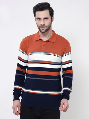 KALT Striped Men Polo Neck Multicolor T-Shirt