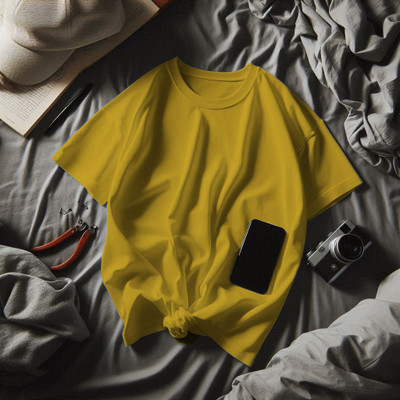 Pling Bling Solid Men Round Neck Yellow T-Shirt