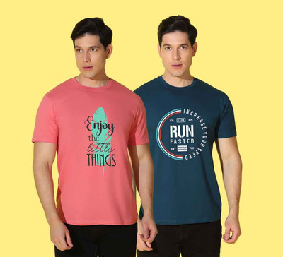 WOOSTRO Printed Men Round Neck Multicolor T-Shirt