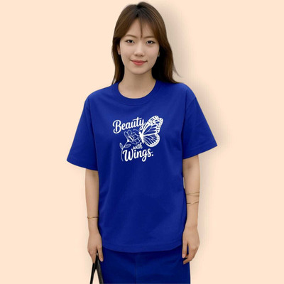 Fluffy Enterprises Printed Women Round Neck Blue T-Shirt