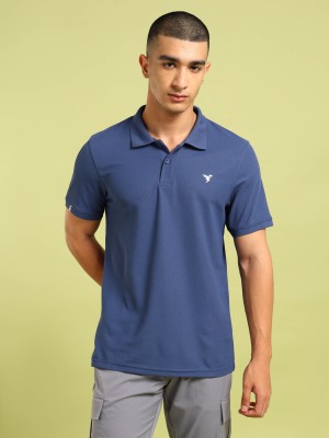 TECHNOSPORT Solid Men Polo Neck Blue T-Shirt