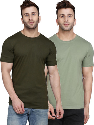 SLOWLORIS Solid Men Round Neck Multicolor T-Shirt