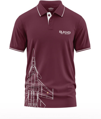 Warriorworld Printed Men Polo Neck Maroon T-Shirt