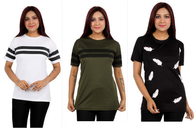 Oishee Printed Women Round Neck Multicolor T-Shirt