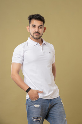 SHREE SANWARIYA SETH TRADERS Solid Men Polo Neck White T-Shirt