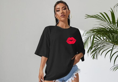 AZUREM Typography Women Round Neck Black, Red, White, Purple, Maroon T-Shirt