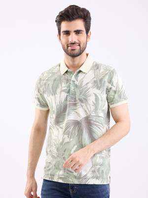 Spykar Printed Men Polo Neck Green T-Shirt