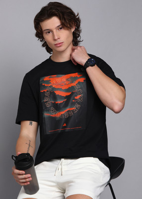 ADIDAS Printed Men Round Neck Black T-Shirt