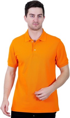 Mindseye Creations Solid Men Polo Neck Orange T-Shirt