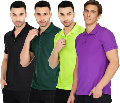 YUALIN CREATION Solid Men Polo Neck Multicolor T-Shirt