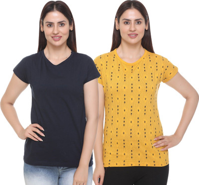 HouseOfCommon Printed Women Round Neck Multicolor T-Shirt