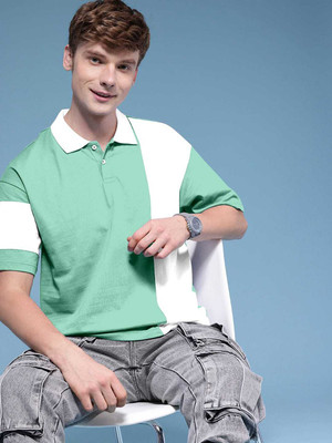 N P ENTERPRISE Colorblock Men Polo Neck Reversible Light Green T-Shirt