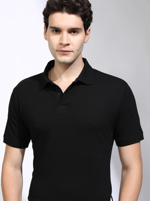 HIGHLANDER Solid Men Polo Neck Black T-Shirt
