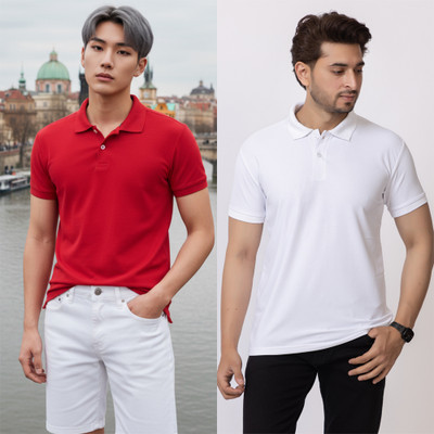 HILFIRE REGION Solid Men Polo Neck Red, White T-Shirt