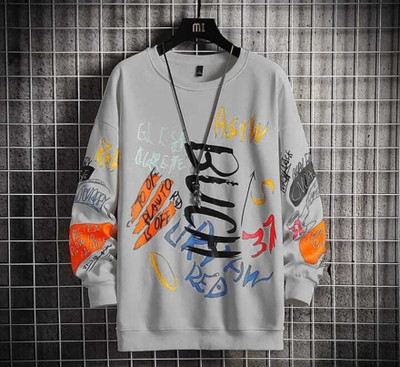 SM SHAYAM CREATION Printed Men Round Neck Grey T-Shirt