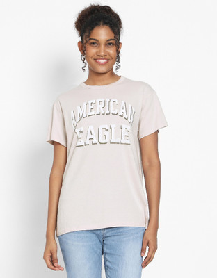 American Eagle Solid Women Round Neck Purple T-Shirt