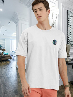 Dark Drive Printed, Solid Men Round Neck White T-Shirt