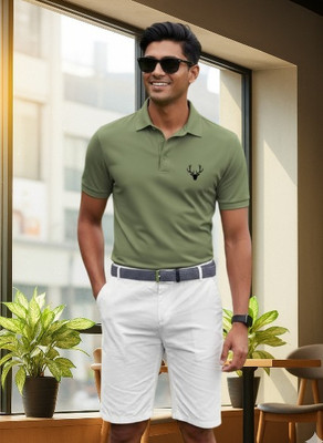 Siya Fashion Printed Men Polo Neck Green T-Shirt