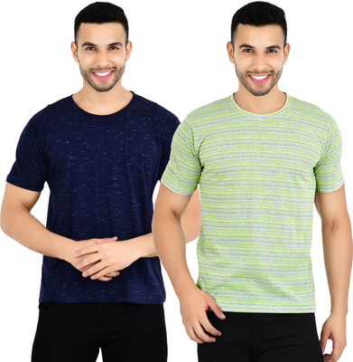 YUALIN CREATION Printed Men Round Neck Blue, Green T-Shirt