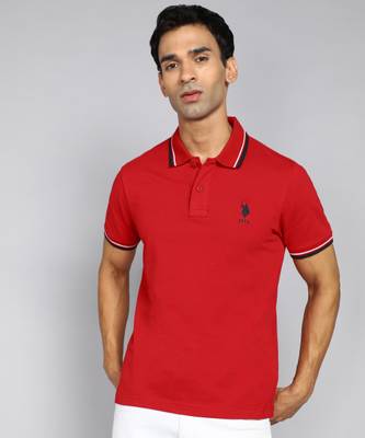 U.S. POLO ASSN. Solid Men Polo Neck Red T Shirt Price History