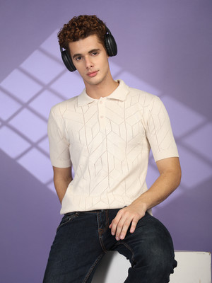 Mast & Harbour Printed Men Polo Neck Beige T-Shirt