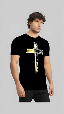 Royal Creations By Rv Printed Men Round Neck Black T-Shirt
